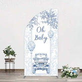 Aperturee Aperturee Rustic Blue Floral Truck Baby Shower Half Moon Arch Backdrop